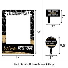 a black and white photo frame with gold foil on it, next to an image of the