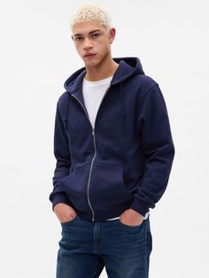 Soft cotton-blend hoodie.  Hooded neckline with drawcords.  Long sleeves with banded cuffs.  Zipper front.  Front kanga pockets.  Banded hem.  Straight silhouette with a relaxed fit.  Hits at the hip.  Models are 6′1″–6′2″ 185 cm–188 cm) with a 31″ 79 cm) waist & 32–33″ 81 cm–84 cm) inseam & are wearing Gap Gap Hooded Hoodie For Streetwear, Gap Sweatshirt With Double-lined Hood For Streetwear, Gap Hoodie With Adjustable Hood For Streetwear, Gap Hooded Sweatshirt With Double-lined Hood, Gap Hoodie Sweatshirt With Double-lined Hood, Gap Hoodie With Ribbed Cuffs For Streetwear, Gap Hoodie Sweatshirt With Adjustable Hood, Gap Cotton Sweatshirt With Drawstring Hood, Gap Fleece Sweatshirt With Drawstring Hood