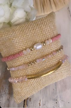 set of three  bracelets .... pink shell with pearl and crystal, pink crystal bar bracelet and multi colored cube beaded bracelet with gold filled beads  Sizes 6.5 7  7.5   to preserve the colors - Do not shower with these bracelets. bar bracelet is gold plated  cube bead bracelet has gold filled beads Elegant Pink Stackable Stretch Bracelet, Everyday Pink Bracelets With Faceted Beads, Everyday Pink Bracelet With Faceted Beads, Elegant Pink Stretch Bracelet For Everyday, Pink Faceted Beaded Bracelets For Everyday, Pink Faceted Beads Jewelry For Everyday, Everyday Pink Beaded Bracelets With Faceted Beads, Delicate Pink Beaded Bracelets For Everyday, Everyday Pink Faceted Beads Jewelry