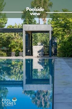 An outdoor swimming pool, among bushes and trees Swimming Pool Landscaping, Pool Landscape Design, Pool Landscaping, Design Minimalista