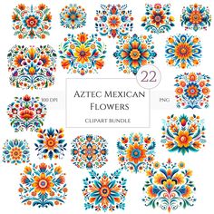 the mexican flowers clipart bundle is available for use in many different designs and colors