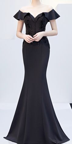 $94.90 - Stunning Dark Black Long Tight Off Shoulder Evening Dress Maxi Classy #blackdress