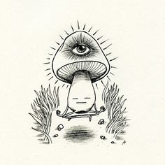 a drawing of a mushroom with an eye on it