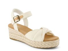 TOMS Kinsley Wedge Sandal - Women's - Free Shipping | DSW Casual Cream Wedge Sandals For Spring, Adjustable Cream Wedge Sandals For Spring, Cotton Sandals For Vacation In Spring, Cotton Sandals For Spring Vacation, Spring Vacation Cotton Sandals, Casual Cotton Open Toe Sandals, Cream Wedge Sandals For Day Out, Casual Cream Wedge Sandals For Day Out, Casual Cream Wedge Heel Sandals