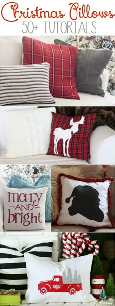 four different pillows with christmas designs on them