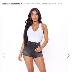 High Waisted New Fashion Nova Shorts, Dark Denim Shorts, High Waisted Black Jeans, Waxed Jeans, Shorts Fashion, Black Jean Shorts, White Denim Shorts, Frayed Denim, Jeans For Short Women