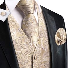 FEATURES Includes: Waistcoat, Necktie, Pocket Square and Cufflinks Material: 100% Handmade Silk Occasion: Wedding, Party, Business, Daily Look Gives your wardrobe an upscale look Free Worldwide Shipping Grown Style, Men Suit Wedding, Champagne Tie, Business Vest, Man Suits, Tuxedo Vest, Silk Vest, Vest Set, Mens Ties