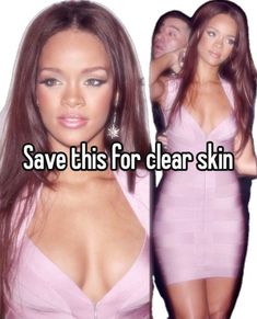 a woman in a pink dress with the words save this for clear skin