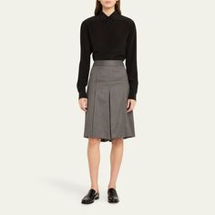 Peter Do stretch culottes with pleated detail Mid rise Knee length Wide legs Seam pockets Side zip closure Virgin wool/elastane Unlined Made in USA Peter Do, Wide Legs, Bergdorf Goodman, Side Zip, Mid Rise, Knee Length, Made In Usa, Tops Designs, Wide Leg