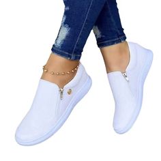 Women's Sneakers Plus Size Slip-on Sneakers White Shoes Outdoor Daily Flat Heel Round Toe Basic Casual Walking Shoes Canvas Zipper Solid Colored Black White Gold 8900608 2023 – $32.49 Low Cut Shoes, White Shoes Sneakers, Casual Athletic, Black White Gold, Casual Sport Shoes, White Shoes, Slip On Sneakers, Top Shoes, Sport Fashion