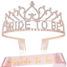 LIMITED TIME OFFER Free Shipping anywhere in USA No handling fee what you see is what you pay Ships in 1-2 days BUY NOW Women's Bride to Be Crown Tiara and Bride to Be Sash Crystal Rhinestone Tiara Headband for Wedding Bridal Shower(Rose Gold) Materials of Bride to be crown and sash: Consist of alloy, rhinestone and satin fabric. Size: Approximately 2.2 inches in height, 4.7 inches in diameter. One fits most since it could be bent gently. Style: Decorated with sparkling crystal, you will be prin Bridal Shower Headband, Bridal Shower Rose Gold, Headband For Wedding, Bride To Be Balloons, Rose Gold Crown, Tiara Headband, Bride To Be Sash, Shower Rose, Bride Tiara