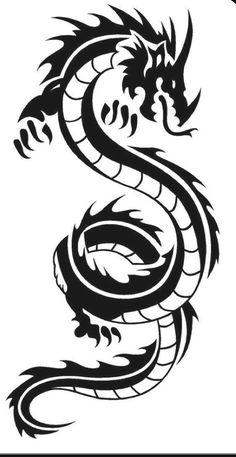 a black and white dragon tattoo design