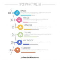 a colorful infographic time line with five options for the text and icons on it