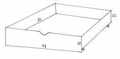 a drawing of a drawer with measurements for the bottom and side drawers on each side