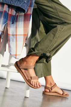 Original Universal Teva Sandals | Free People Tan Teva Sandals Outfit, Teva Sandals Outfit Summer, Tevas Outfit, Teva Outfit, Tevas Sandals, Granola Outfits Summer, Teva Sandals Outfit, Teva Sandal, Sandals Outfit Summer