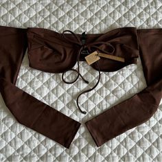 Nwt! Top Is A Medium And Bottoms Are A Small Fitted Brown Swimwear For Poolside, Brown Fitted Bandeau Swimwear, Fitted Brown Bandeau Swimwear, Bra-friendly Brown Swimwear For Vacation, Fitted Brown Tops With Built-in Bra, Brown Tie-side Bottom Swimwear For Summer, White Bathing Suit Top, Brown Bra-friendly Swimwear, Brown Triangle Top Swimwear With Built-in Bra