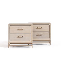 two wooden dressers side by side against a white background