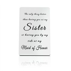 a white card with the words sister and an image of a bird on it's back