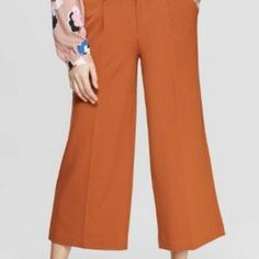 Womens Regular Fit Wide Leg Crop Fashion Pants - A New Day Orange 10 Inseam 28 Inch Polyester 63 % Rayan 33 % Spandex 4 Straight Culottes For Workwear, Trendy Spring Culottes For Work, Trendy Spring Workwear Culottes, Orange Ankle-length Work Pants, Orange Ankle-length Pants For Work, Orange Straight Pants For Workwear, Orange Ankle-length Workwear Pants, Orange High-waisted Pants For Work, Orange Trousers For Work