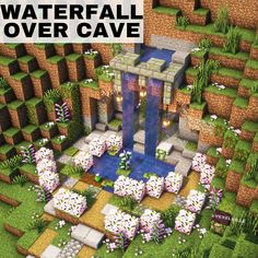 Minecraft Fairy Mine Entrance, Wall Fountain Minecraft, Minecraft Houses Lush Caves, Minecraft Garden Fountain, Cave Building Minecraft, Minecraft Cave Enterence Ideas, Cute Cave Entrance Minecraft, Cute Minecraft Entrance Ideas, Cute Mine Entrance Minecraft