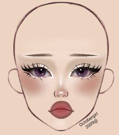 Drawing Makeup Looks, Makeup Base Drawing, K-12 Makeup Ideas, Doll Eyeliner, Makeup Ideas Drawing, Makeup Sketch, Face Chart Makeup, Digital Makeup