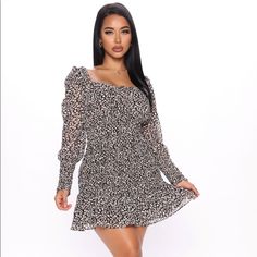 Brand New With Tags Long Sleeve Bottom Is Flowy 100% Polyester Color Is Black Mixed With Animal Print Chic Leopard Print Mini Dress For Brunch, Trendy Floral Mini Dress For Night Out, Casual Leopard Print Mini Dress For Parties, Casual Leopard Print Mini Dress For Date Night, Casual Leopard Print Dresses For Night Out, Trendy Black Floral Print Dresses, Trendy Leopard Print Mini Dress, Trendy Leopard Print Mini Dress For Spring, Pink Animal Print Dress