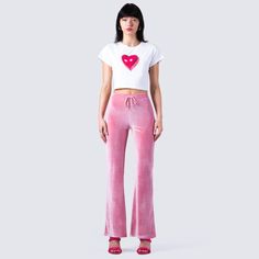 Netflix and chill? don't sit out on your favorite shows and add this set to your hit list 🍿 High Rise Pink Flare Jeans, Pink Stretch Flare Jeans, Pink Fitted High-rise Flare Jeans, Pink Velvet Flare Leggings, Luxury Pink Flare Pants, Sit Out, Netflix And Chill, Pink Pants, Pants Set