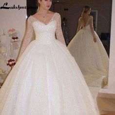 NumberSea Long Sleeve Wedding Dresses Backless Sweep Train Long Sleeve Wedding Dress Backless, Wedding Dresses Backless, Sequin Ball Gown, Wedding Dress Backs, Long Sleeve Wedding Dresses, Sleeve Wedding Dresses, Sheer Wedding Dress, Bridal Ball Gown, Wedding Dresses With Straps