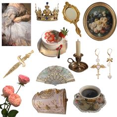 there are many items that can be found in this image, including roses and other things