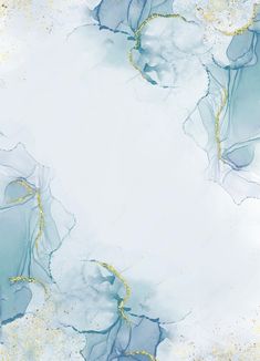 an abstract blue and white background with gold paint on the bottom right hand corner,