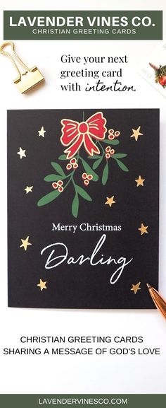 a christmas card with the words merry christmas baking on it and a pen next to it