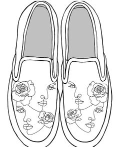 a pair of shoes with roses painted on them