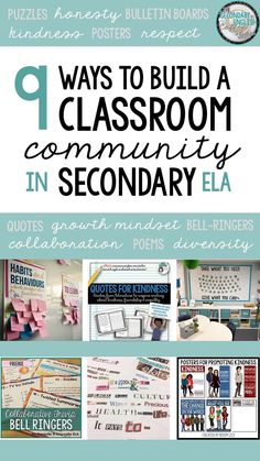 the front cover of a book with images of classroom items and text that reads, ways to build a classroom community in secondary ela