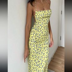 Nwt Shein Yellow Floral Sundress. Floral Long Dress, Streetwear Dress, Backless Midi Dress, Sundress Summer, Printed Halter Dress, Floral Dresses Long, Bodycon Maxi Dresses, Midi Dress Summer, Summer Party Dress