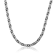 Show your smart taste with the clever black and white alternating details of this men's curb chain necklace in two-toned stainless steel. Crafted in stainless steel This 7.5mm-wide solid curb chain features black ion-plated accent links alternating with pairs of bright white links. This 24.0-inch necklace secures with lobster claw clasp. Black Figaro Chain Link Necklace, Black Figaro Chain Necklace, Black Figaro Chain Link Jewelry, Black Figaro Chain Jewelry, Black Figaro Chain Necklace Gift, Black Figaro Chain Necklace As Gift, Black Figaro Chain Necklace For Gift, Classic Black Link Chain Necklace, Black Curb Chain Link Necklace