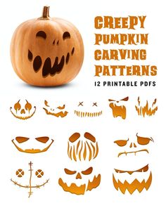 pumpkin carving patterns for kids to make with their own hands and feet, including the faces