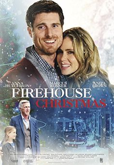 a movie poster for firehouse christmas with a man and woman standing in front of a tree