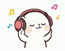 a cartoon character with headphones and music notes