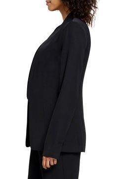 Fall for the smooth, easy drape of this seamed day-to-night blazer designed with an open front for endless layering possibilities. 27" length Open front Unlined 100% polyester Machine wash, tumble dry Imported Versatile Fitted Blazer For Layering, Elegant Tailored Blazer For Layering, Elegant Notch Lapel Blazer For Layering, Elegant Open Front Formal Blazer, Elegant Open Front Office Blazer, Elegant Open Front Blazer For Office, Elegant Open Front Workwear Blazer, Elegant Open Front Blazer For Workwear, Blazer Designs