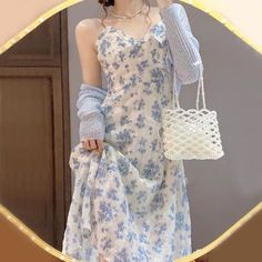 Trendy Fashion Floral Print Midi Dress, Women's Dresses Chic A-line Vintage Dress For Casual Wear, Feminine A-line Dress For Day Out, Casual A-line Dress For Dress Down Occasions, Casual Floral Print Midi Slip Dress, Floral Midi Sundress For Daywear, Casual Midi Length Slip Dress With Floral Print, Casual Knee-length Vintage Dress For Party, A-line Sundress Slip Dress For Brunch, Feminine Midi Length Vintage Dress