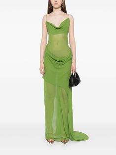 Find CHRISTOPHER ESBER Cowl Hip Slip Dress on Editorialist. green silk sheer panelling draped design cowl neck spaghetti straps open back Christopher Esber Dress, Green Silk Dress, Green Silk Dresses, Cowl Dress, Christopher Esber, Designer Drapes, Column Dress, Lilac Dress, Silk Maxi Dress