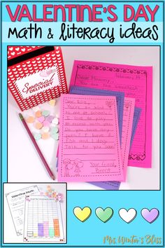 valentine's day math and literacy ideas for students to practice their writing skills with