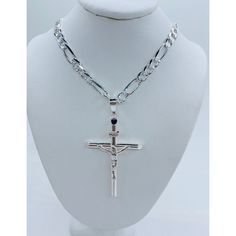 925 Sterling Silver Necklace Cross Men’s Chain With Pendant Figaro Necklace Is 24” In Length And 6mm Wide And Pendant Is 55mm Includes A Small Box Check Out My Other Jewelry ************ Cadena Hombre En De Plata Con Dije De Crucifico Jesus Cadena Figaro De 24 Pulgadas De Larga Y 6 Milmetros De Ancho Dije Cruz 55 Milmetros Sku 51756n Sku 23225p White Sterling Silver Figaro Chain Necklace, White Sterling Silver Necklace With Figaro Chain, Silver Figaro Chain Necklace With Cross Pendant, Silver Crucifix Figaro Chain Jewelry, Silver Necklace With Figaro Chain And Cross Pendant, Silver Crucifix Necklace With Figaro Chain, Chain With Pendant, Figaro Necklace, Necklace Cross