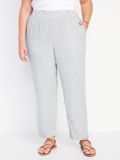 High-Waisted Linen-Blend Straight Pants | Old Navy Fashion Wishlist, Back Patch, Straight Pants, Petite Size, Grey Stripes, Linen Blend, Old Navy, High Waisted, Elastic