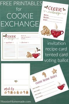 free printables for cookie exchange and recipe cards with instructions on how to make them