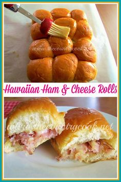 hawaiian ham and cheese rolls on a plate