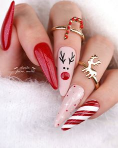 40+ Festive Christmas Nails for a Very Merry Holiday Season - ♡ July Blossom ♡ Štědrý Den, Red Christmas Nails, Nagel Tips, Her Nails, Festival Nails, Stick On Nails, Nailed It