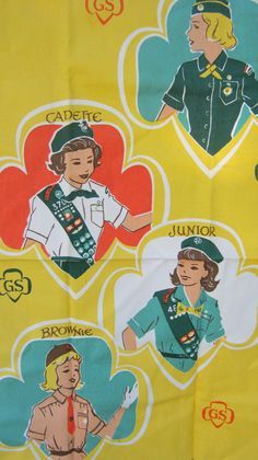 an image of some women in uniform on a yellow background with hearts and arrows around them