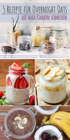 the collage shows different types of desserts in glass jars and on wooden boards