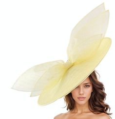 Lemon Yellow Statement Fascinator Hatinator Hat Kentucky Derby Oaks Ladies Ascot Weddings Garden Cocktail Tea Party Headpiece Church Races Eden Fascinator Hat Gorgeous extra large sinamay flat hat trimmed with a pointy bow Measures 48cm wide or about 19 inches This headpiece is mounted with a matching headband. If you prefer a headband to match your hair, please make a note at check out what colour headband you want. This yellow fascinator is perfect for any formal occasion such as a wedding, br Yellow Hat Fascinator For Garden Party, Yellow Fascinator Hat For Garden Party, Yellow Fascinator For Garden Party, Elegant Yellow Spring Fascinator, Yellow Summer Evening Costume Hats And Headpieces, Formal Yellow Hat For Spring, Yellow Costume Hats For Summer Evenings, Yellow Summer Evening Costume Hats, Summer Church Fascinator With Structured Crown